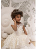 Beaded Ivory Lace Tulle Peplum Flower Girl Dress